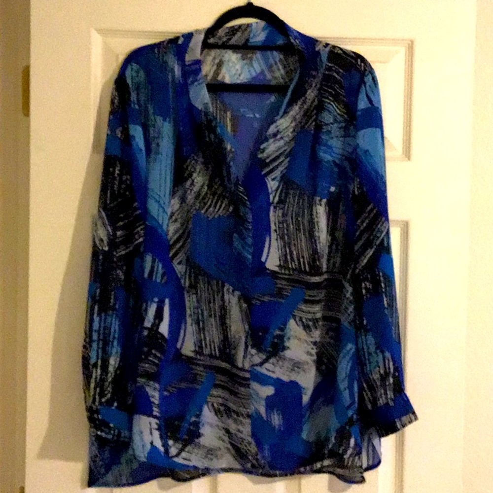 Vince Camuto 2X blue and black sheer tunic